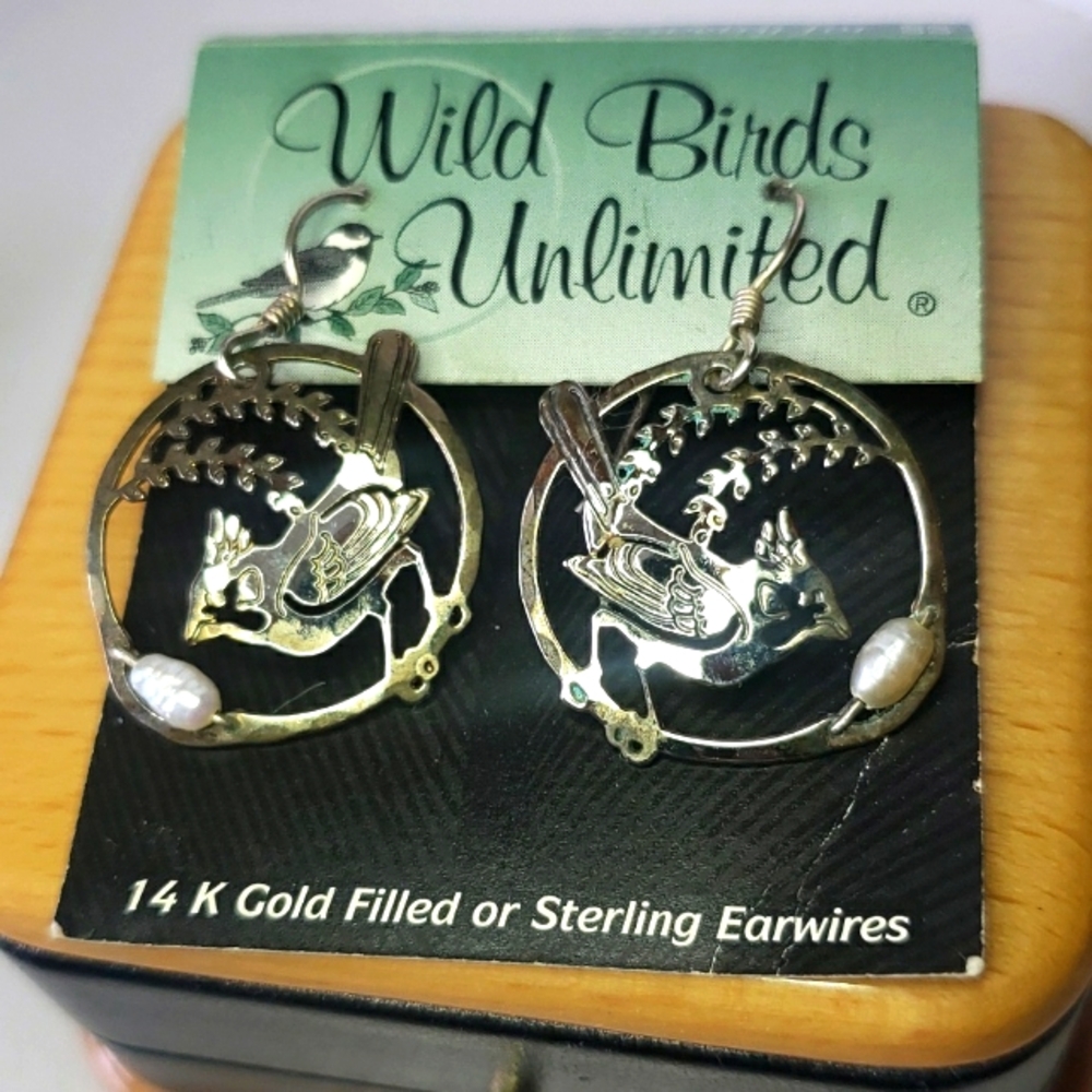 Wild Birds Unlimited Sterling Silver Bird (Robin?) Earrings w/ Real Pearls NWT